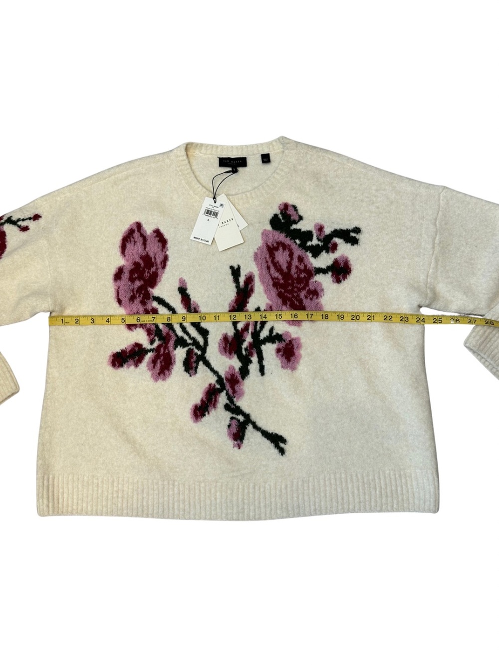 Ted Baker London Floral Sweater NWT Vanilla Ice Alpaca Blend Large MSRP $175 - Picture 10 of 13